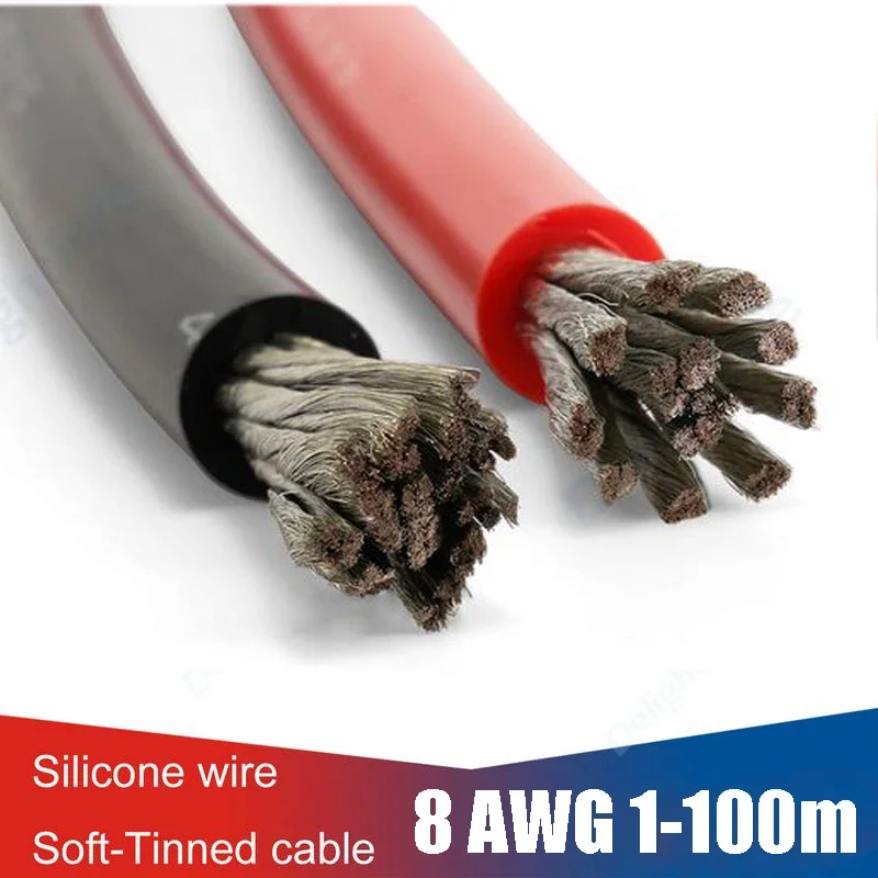 

Heat Resistant Silicone Cable 8 AWG Red Black Electrical Wires Tinned Copper Wire For Battery Automotive Solar Panels LED Light