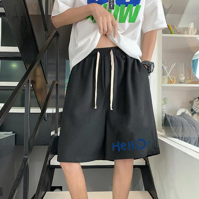 

Autumn loose sports straight shorts for men wearing multiple patterns printed smiling face casual pure cotton basketball pants