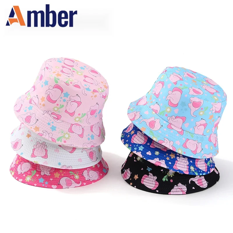 

Amber Cartoon Elephant Children Bucket Hat Animal Pattern Fisherman Hats Boys Girls Kids Panama Cap Reversible Summer Outdoor