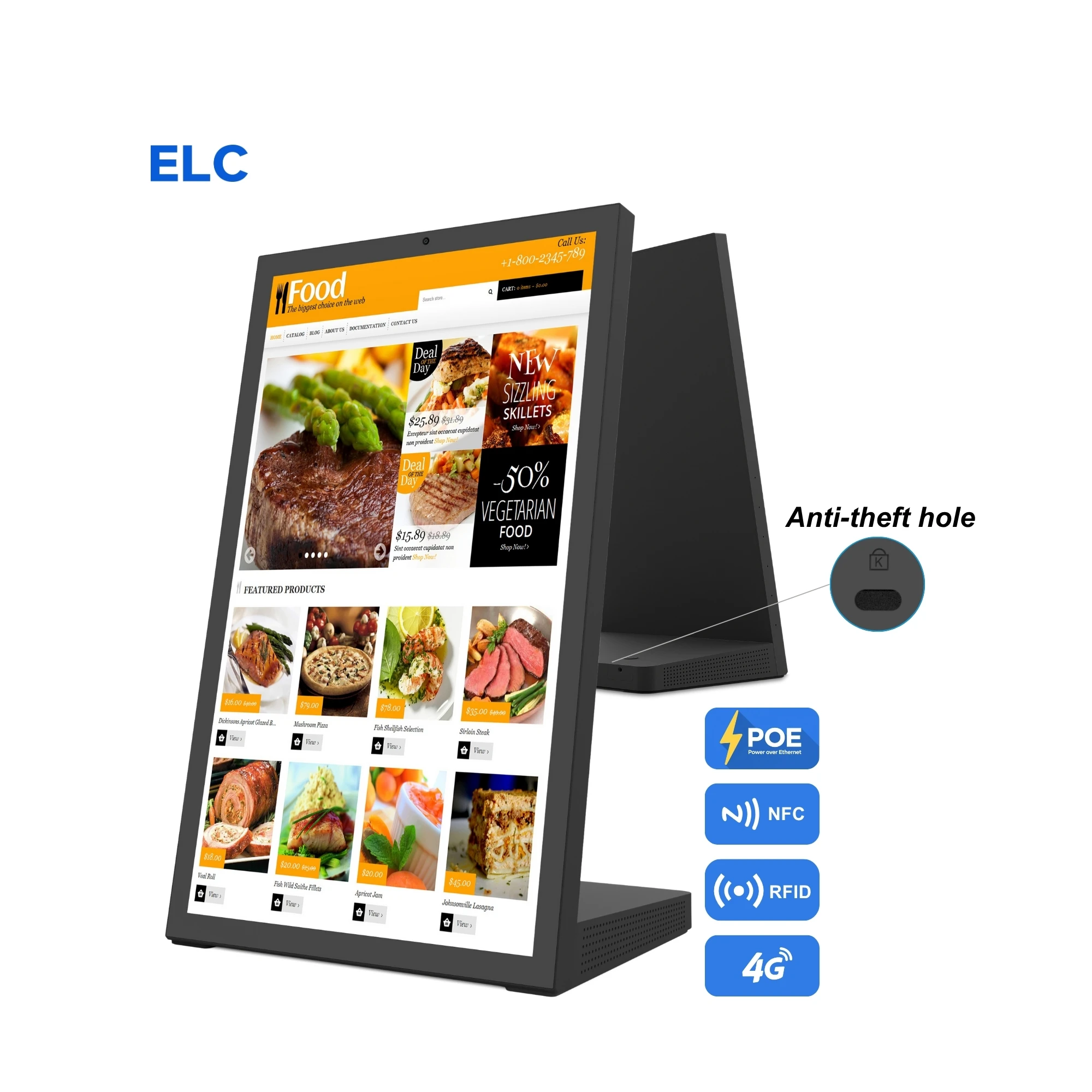 

15,6-дюймовый настольный планшет Android 15, Digital Signage NFC с сенсорным экраном POE для дисплея меню ресторана, в комплект входит SDK