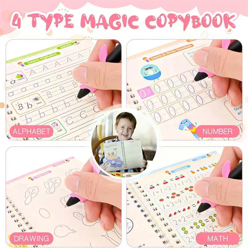 Kids Preschool Grooved Handwriting Practice Book, Reusable Grooved Writing Books,Handwriting Book Practic