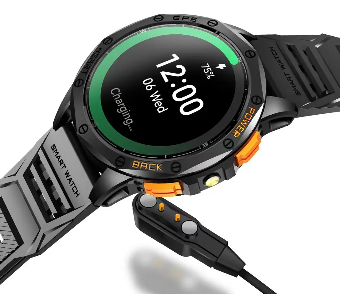ساعة ذكية 1.43 بوصة مستديرة Amoled LED مصباح يدوي مقاوم للماء تحكم بالموسيقى GPS ساعة ذكية رياضية للرجال