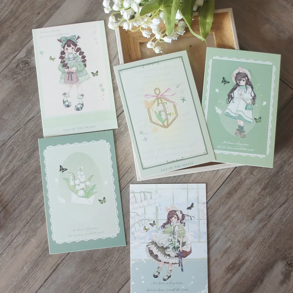 15pcs Green Lily of The Valley Elf Girl Card As Scrapbooking Party Invitation Gift Message Postcard Greeting Card