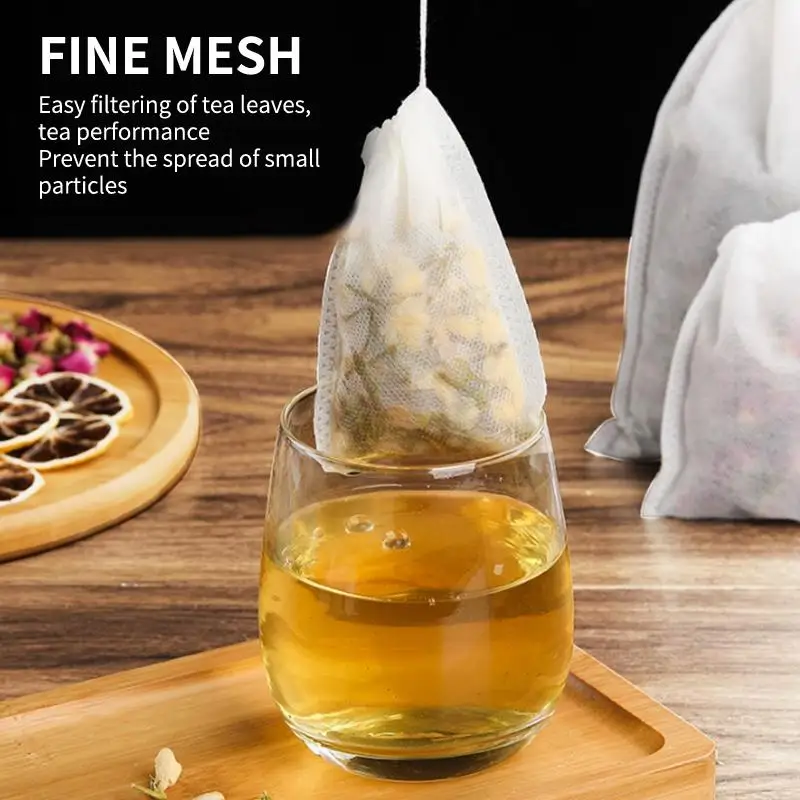 100Pcs Disposable Tea Bag Pouch Empty Non-woven Fabric Drawstring Bag For Tea Infuser Spice Loose Coffee Seal Filter Mesh Bag