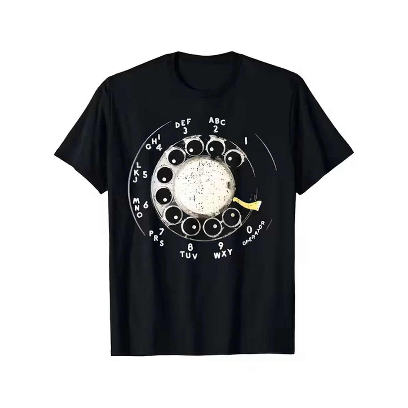 item picture plus size retro turntable pattern t shirt the nostalgic designs of the 1960s 70s featuring a white turntable and numbered buttons comfortable short sleeved black top unisex a nostalgic gift suitable for everyday wear and themed pa