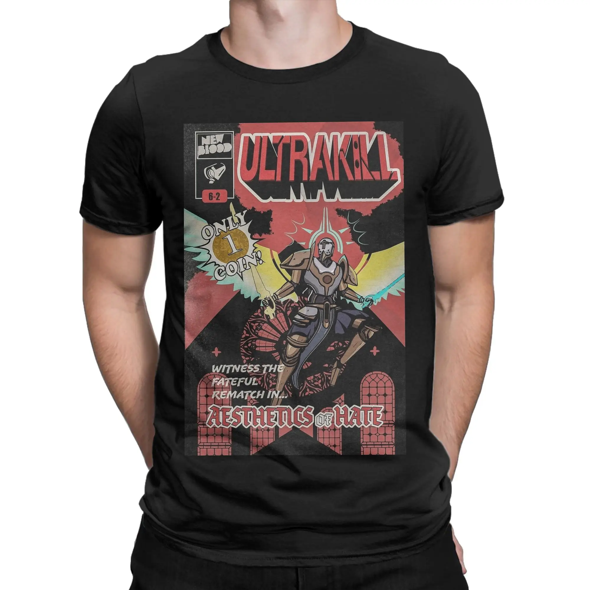 Ultrakill ACT II Gabriel Fight T Shirts Men Pure Cotton Vintage T-Shirt Crew Neck  Tee Shirt Short Sleeve Clothes Summer