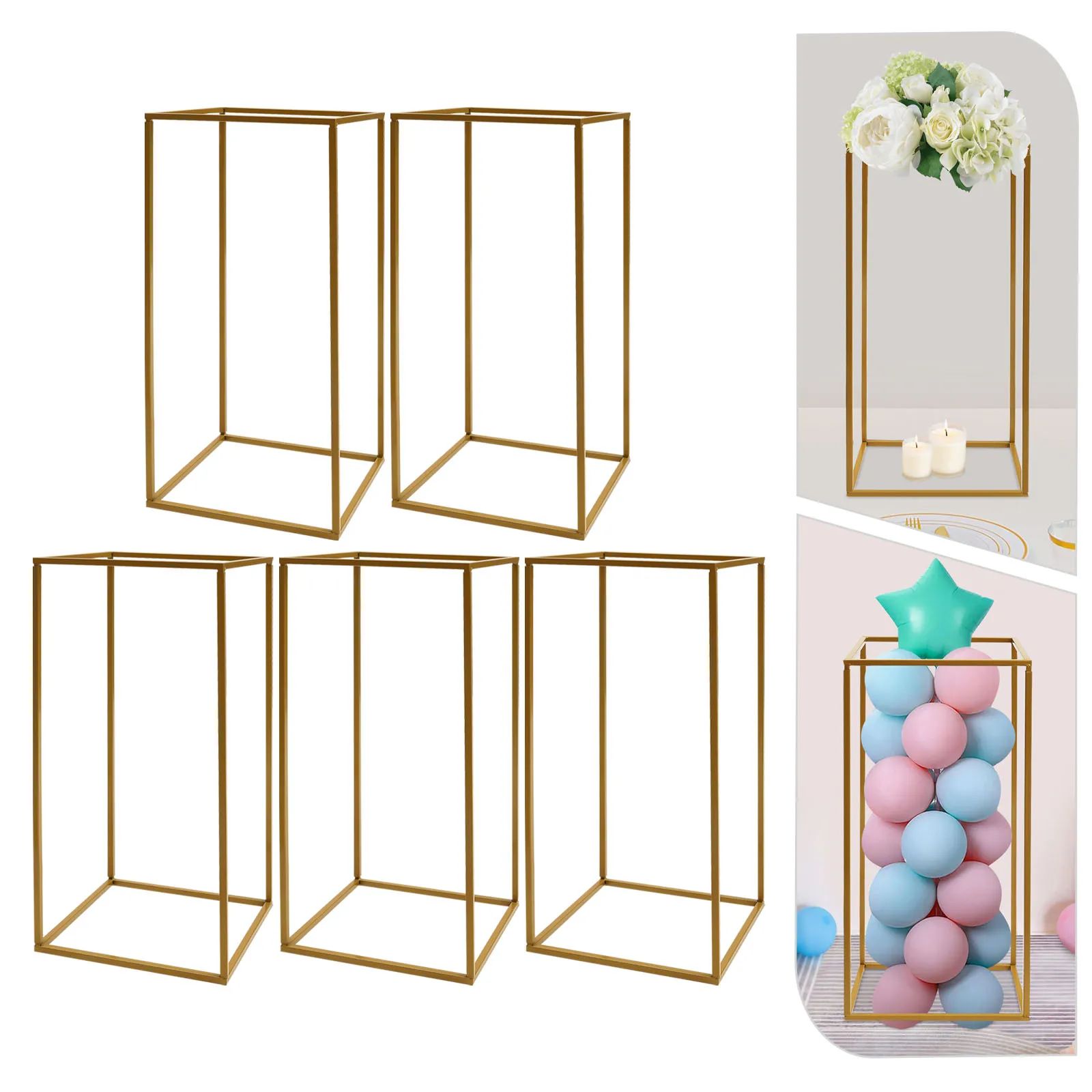 5Pcs Metal Wedding Flower Stand, Rectangular Flower Holder, Table Centerpiece, Dinner Party Centerpieces Table Decor Gold