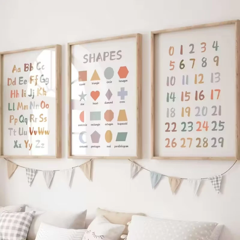 3pcs Modern Digital Alphabet Shape Education Wall Art Prints
