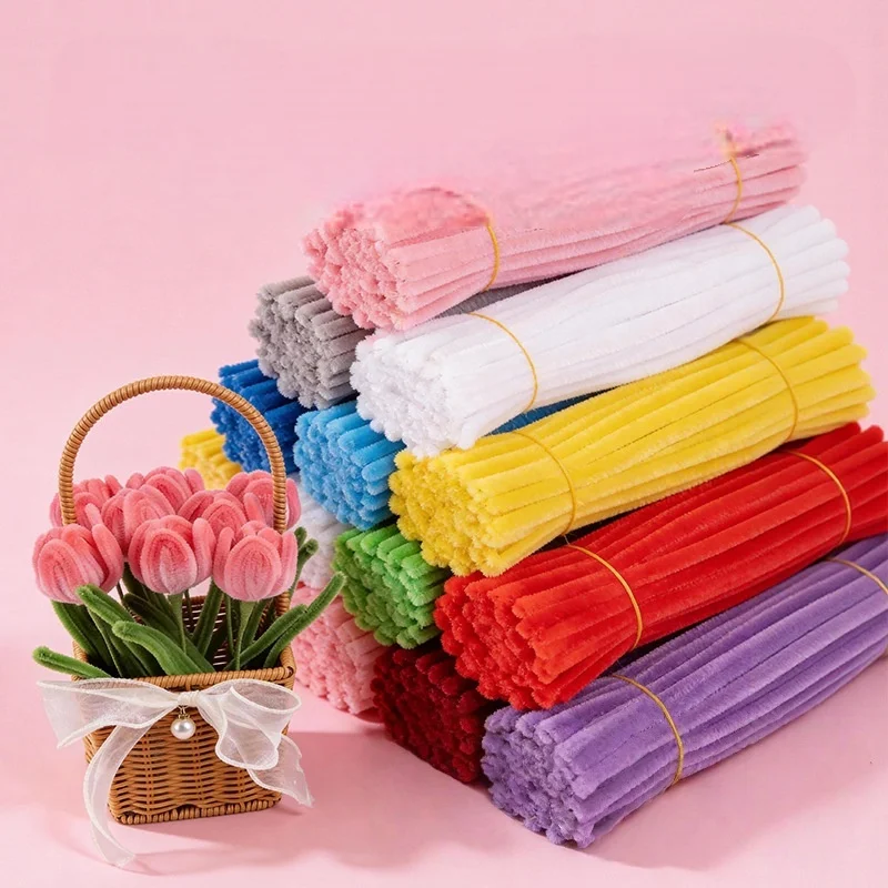 Premium Velvet Chenille Stems DIY Craft Kit 30 cm 100 Count Non-Toxic Easy Bend for Kids Adults Handicraft Fun Art Materials