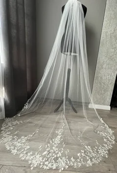 3m Cathedral Wedding Veils Lace Appliques One Layer Bridal Veil with Comb Bride Headpiece Women Accessories