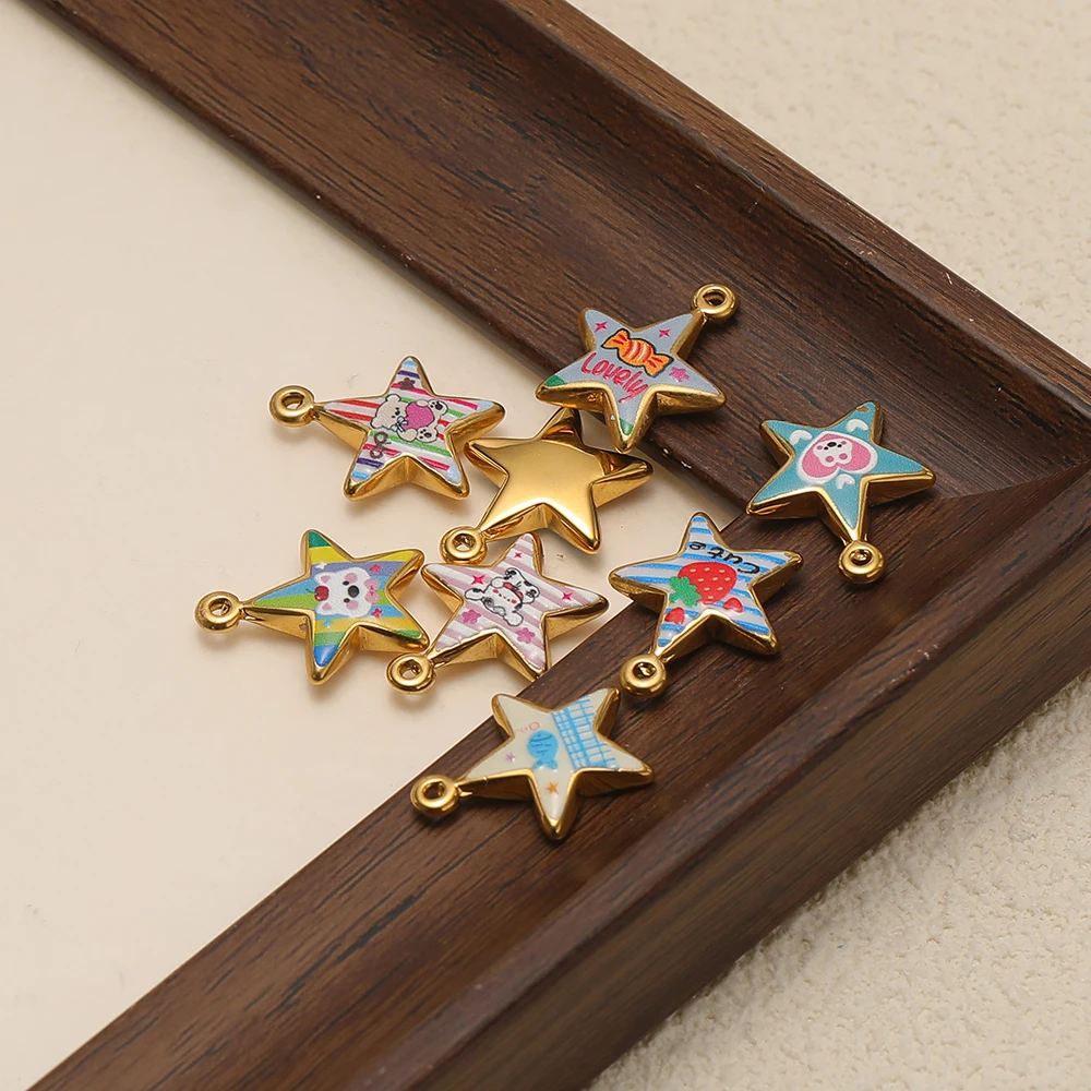4 Stück Edelstahl-Emaille-Stern-Anhänger für Mädchen, niedliche Halsketten- und Armband-Charms für DIY-Schmuckzubehör, Ohrringherstellung, Kindergeschenke – Detail 4