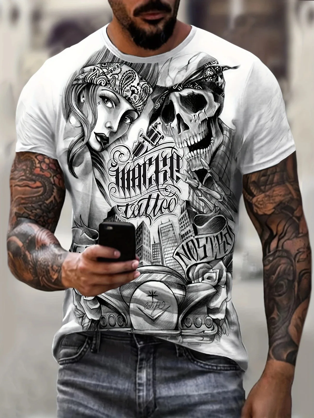 Vintage Skull Men's T Shirt Summer Short Sleeve Fashion Clothing Skull Print T Shirts O Neck Oversized d T-Shirt Top Man T Shirt