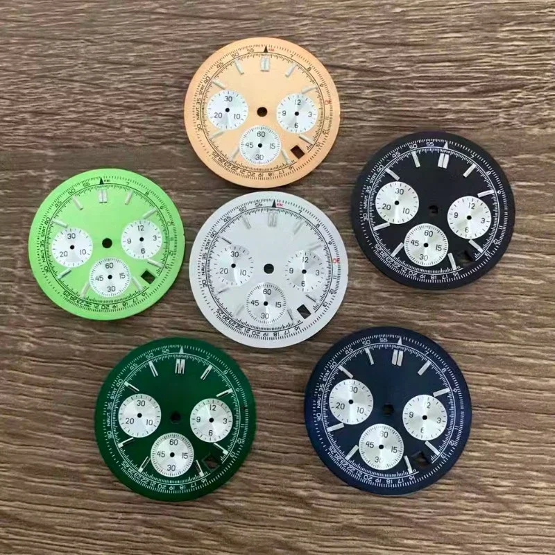 VK63 33.6mm Dial S Green Luminous Strip Nail Dial Suitable for VK63 Quartz Movement Modification Watch Literal Accessories New