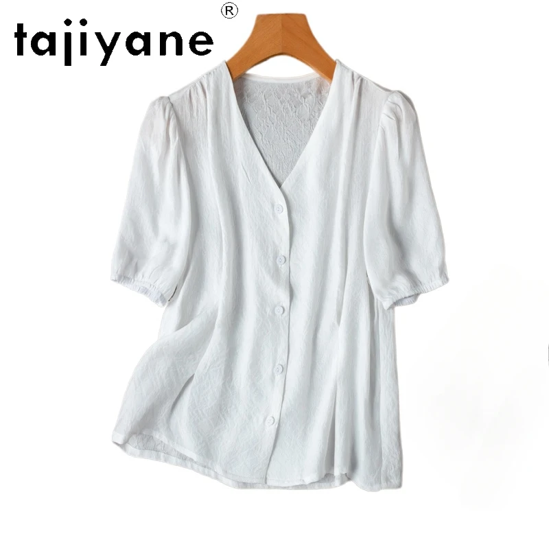 

TAJIYANE 100% Mulberry Silk Blouse Woman Elegant White Short Sleeve Shirt New Arrivals Summer Tops 2025 Ladies Clothes Camisas