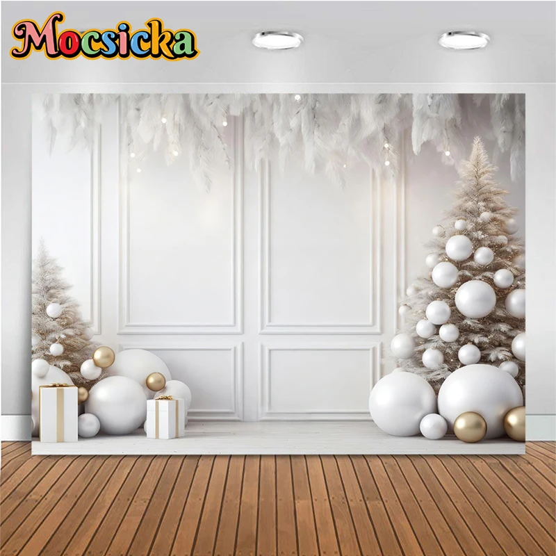 White Wall Christmas Backgrounds For Photography Baby Shower Christmas Tree Photo Backdrop Shooting Props Decorations Photobooth