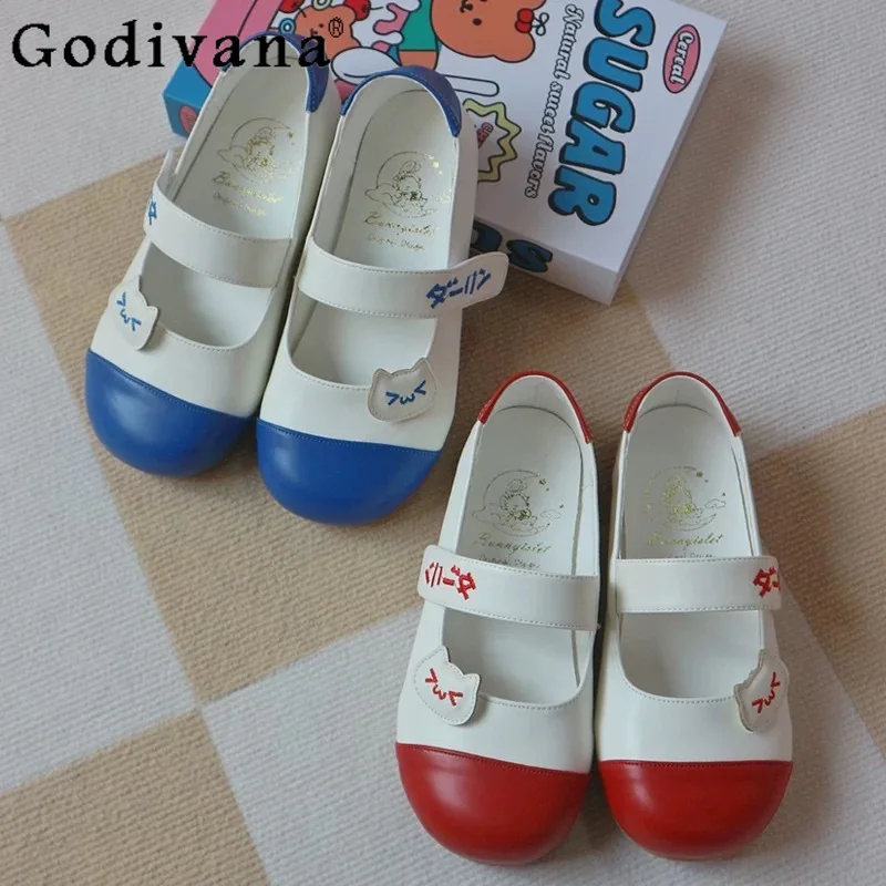 

Туфли-лодочки Лолита с круглым носком на низком каблуке, весенние, в японском стиле, с мягким принтом в стиле кавайи, мультяшные, на плоской подошве, туфли Лолита Мэри Джейн для женщин