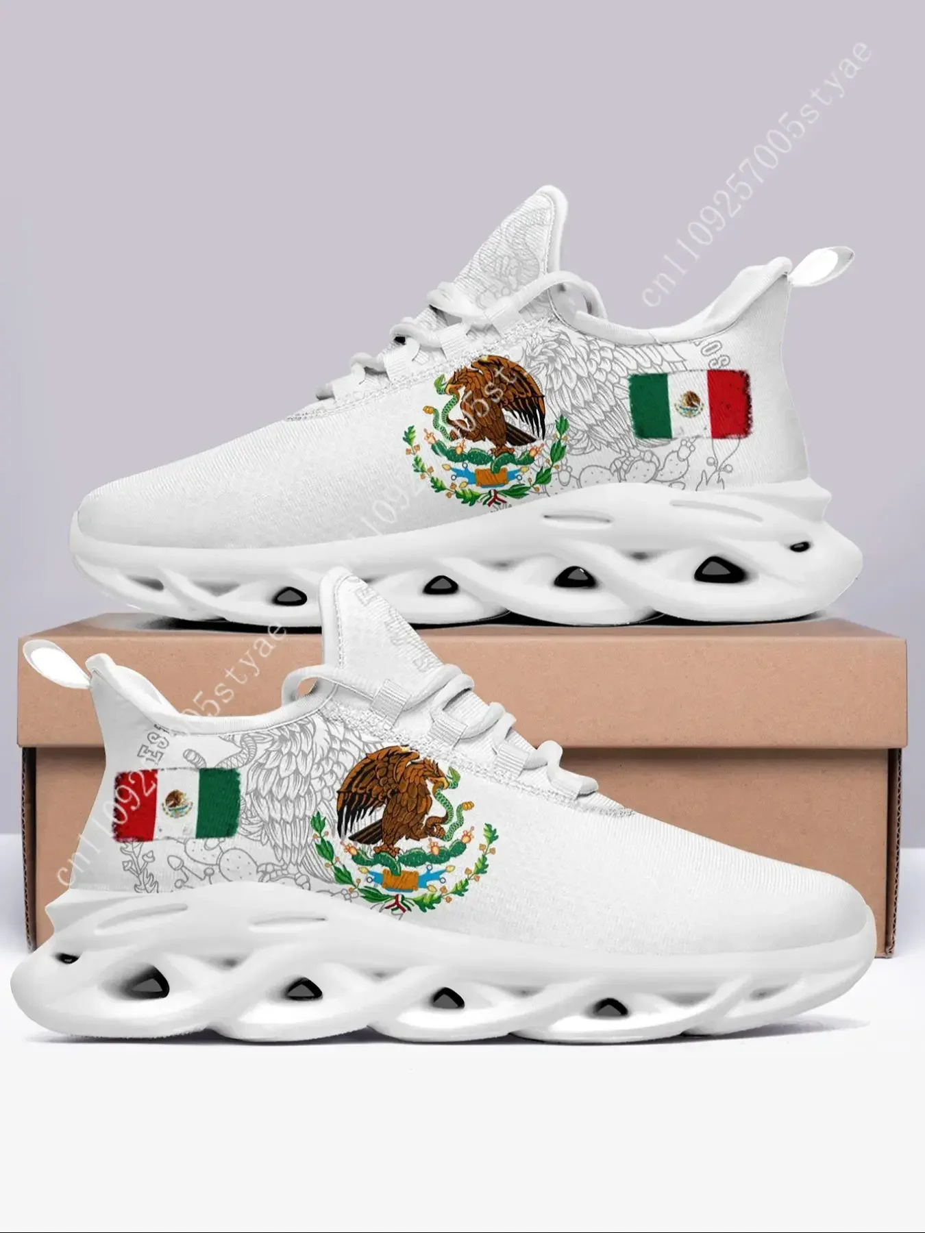 Men's Mexico Flag & Eagle Print Lace Up Front Sneakers, Casual Comfortable Soft Sole Sports Running Shoes, Male All-match Round