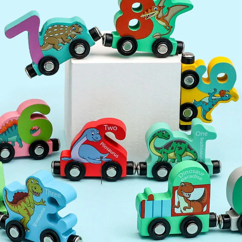 Train Magnétique En Bois Dinosaure – 11 Wagons Numérotés 0 à 9 – Jeux éducatifs Montessori – Dès 3 Ans