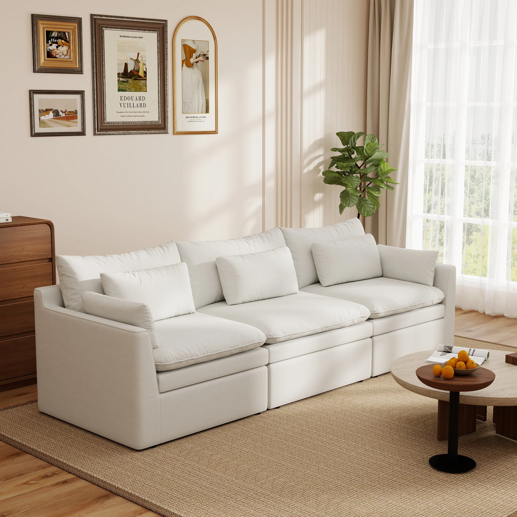 Modular combination corner sofa, imitation linen fabric sponge sofa, solid wood leg sofa set, suitable for living room furniture