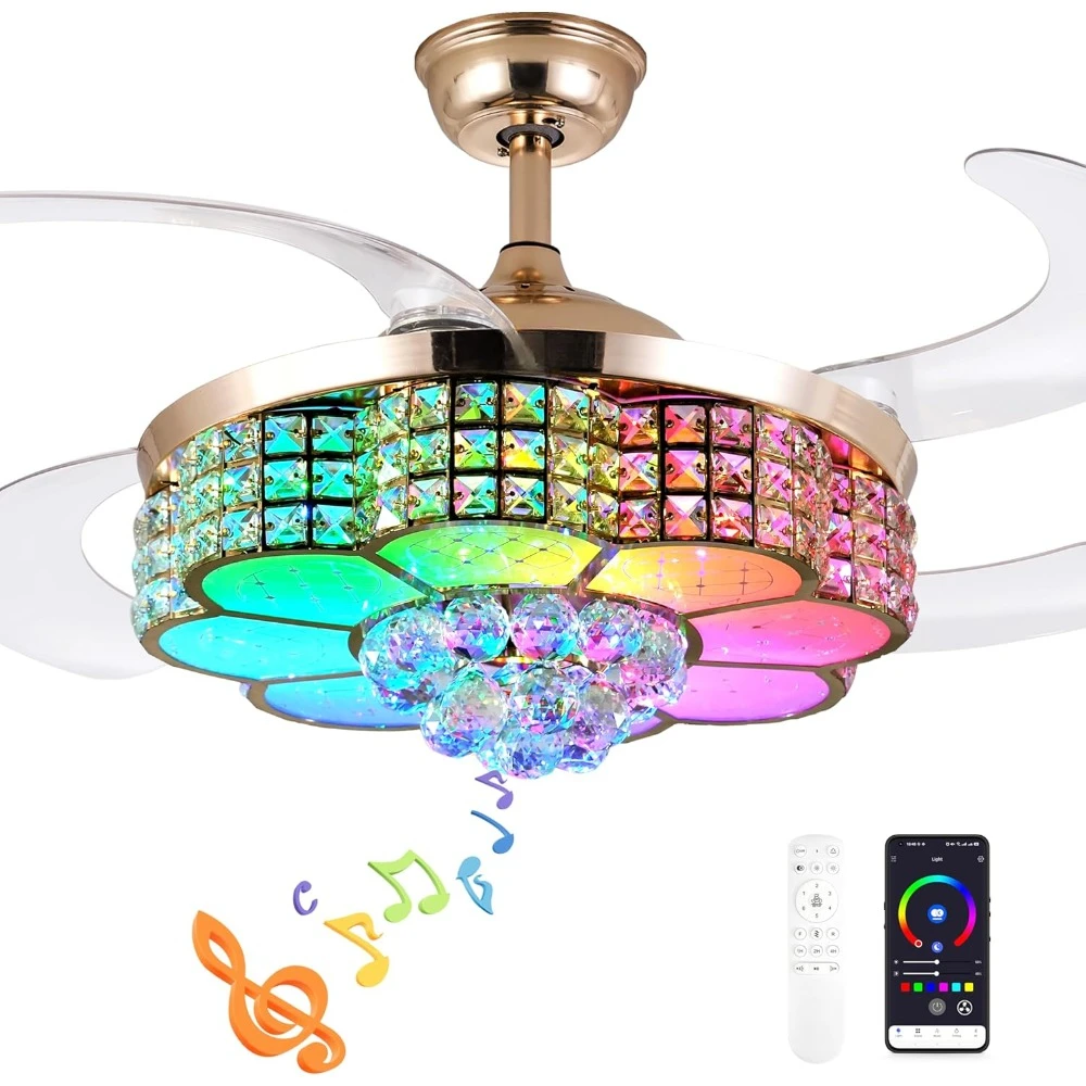 Ceiling Fan with Speaker, 85 Kinds of Color Light,6 Speed Reversible Modern Invisible Ceiling Fan,Remote and APP Control