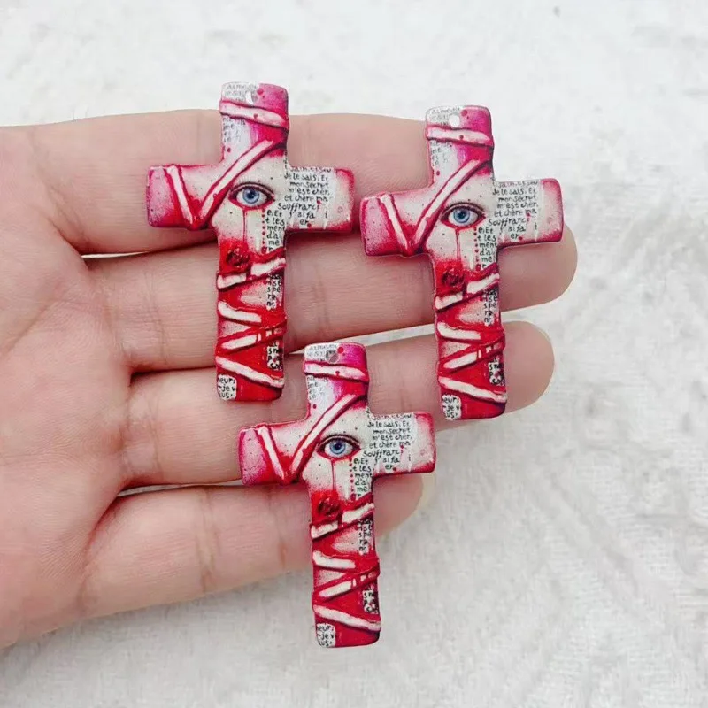10pcs Halloween Acrylic Cross Ghost Earrings Necklace Accessories DIY Crafts Pendant image 3