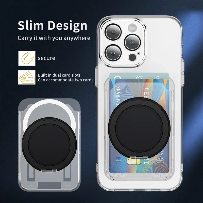 Clear Wallet 360 °   Drehbarer Magnetring-Klappständer für MagSafe iPhone 17 Pro Max Samsung S26 Ultra MagSafe Kartenhalter Brieftasche