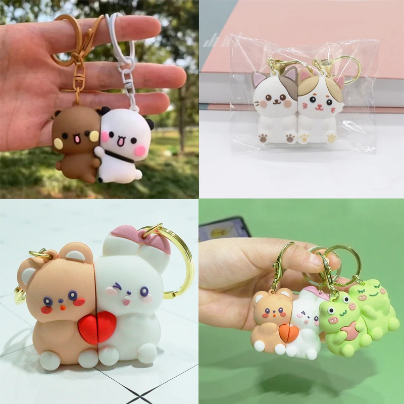 

~Cartoon Panda Bubu Dudu Magnetic Keychain Cute Backpack Pendant with Toy Figures Couple Accessories Ideal Fantasy Themed Gift