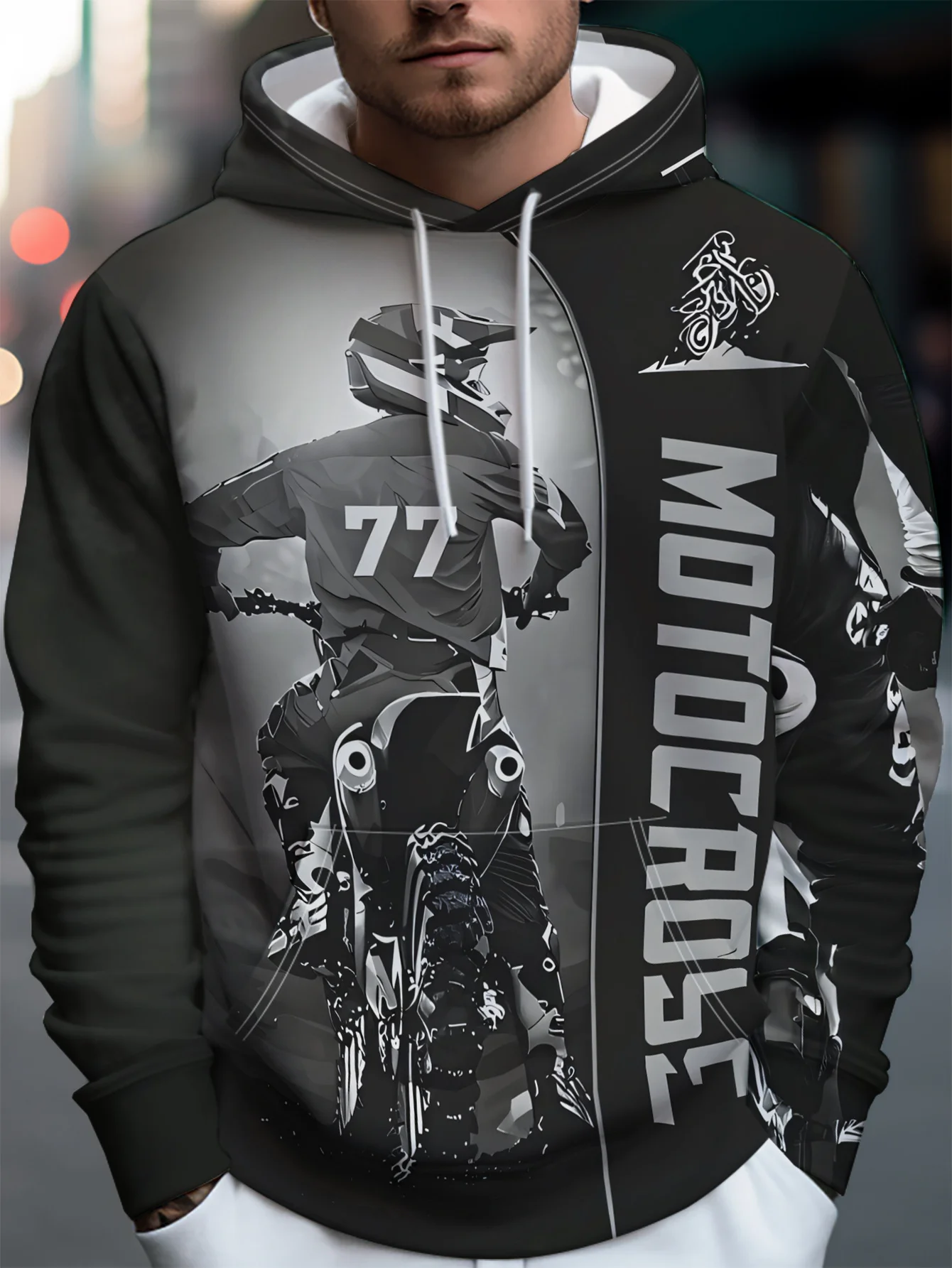 Men Women Motocross 77 Rider 3D Print Hoodie Dirt Bike Streetwear Biker Style Hooded Sweatshirt Casual Pullover Tops