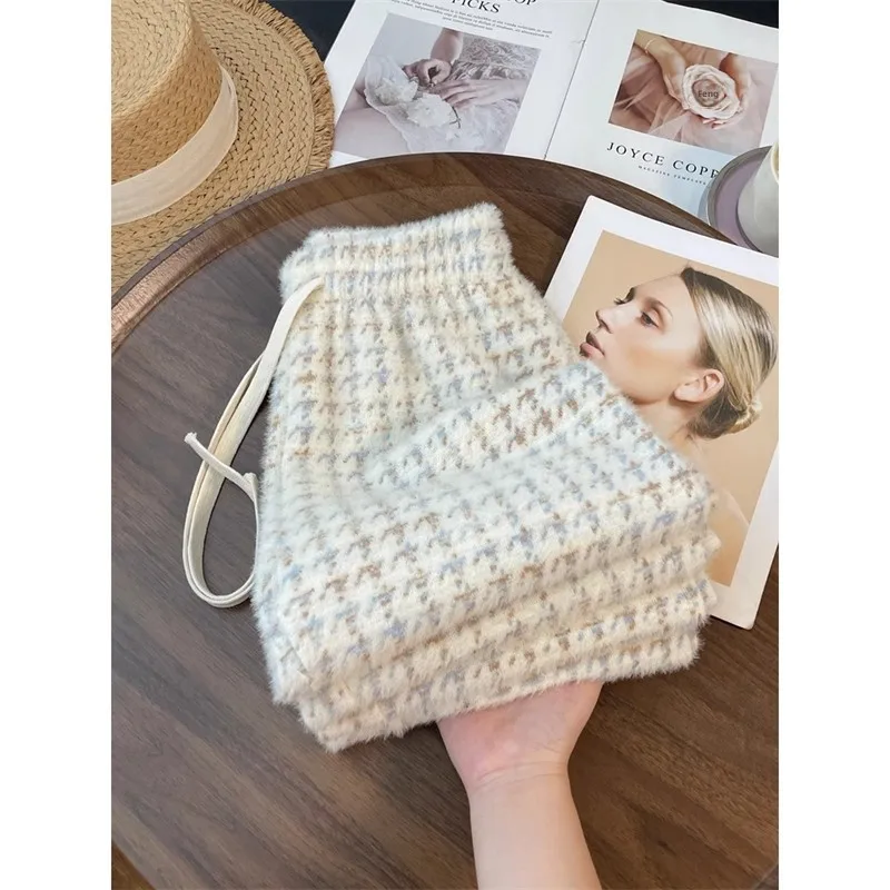 

Sophisticated Plaid Wide Leg Pants Women's Thick Autumn Winter Floor-Length Slimming Trousers High Waist Korean Style Commute