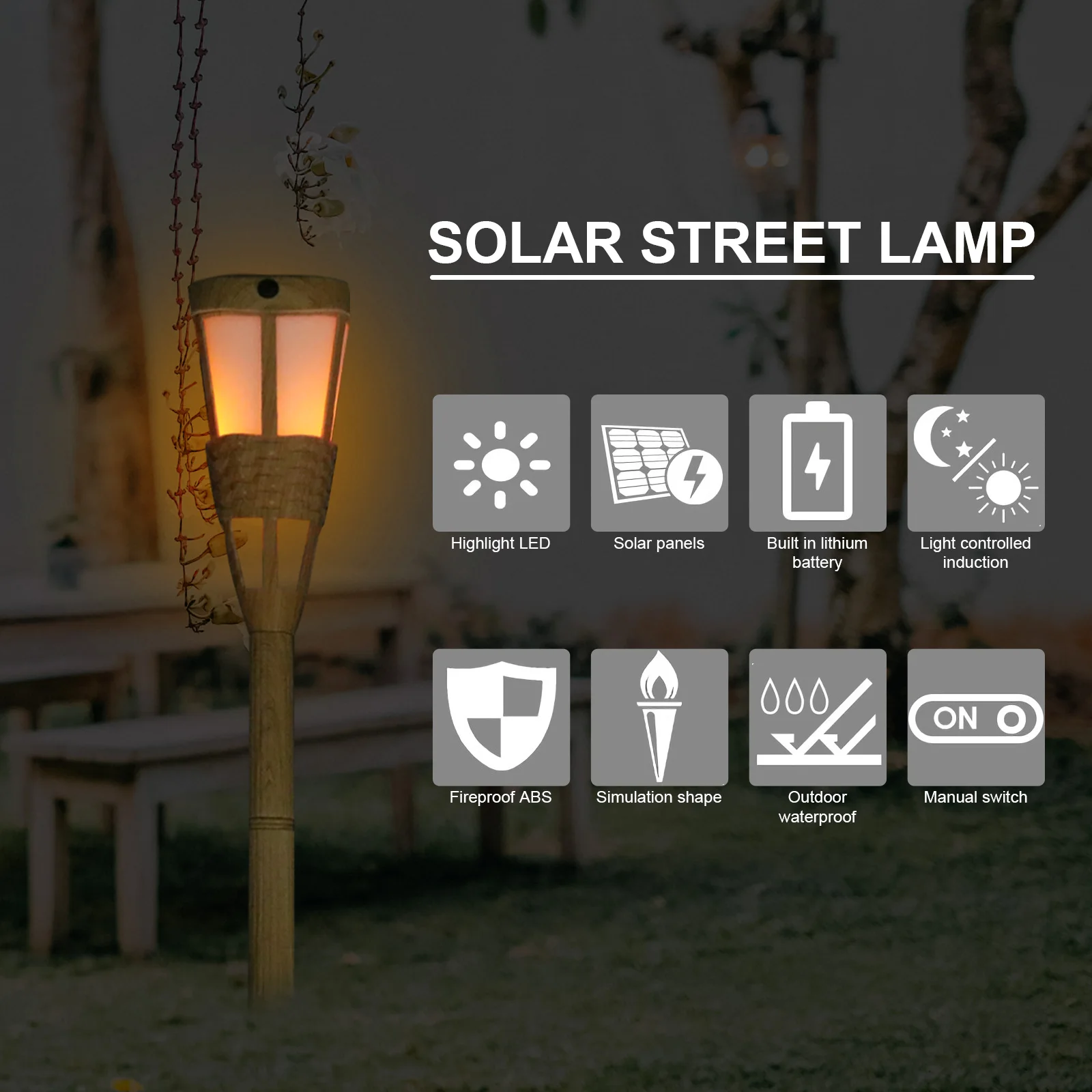 

1pc Solar Bamboo Torch Lamp Outdoor Decor LED Garden Lights Resin Yard Ornaments Lighting Tool Adornment Solar Powered Landscape