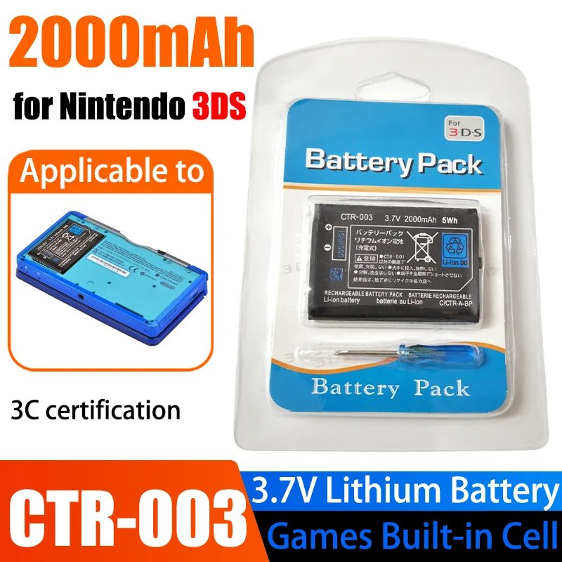 CTR-003 Replacement Battery Pack 2000mAh Batteries for Nintendo Switch Pro Wireless 3DS 2DS XL Gamepad Controller Built-in Cell