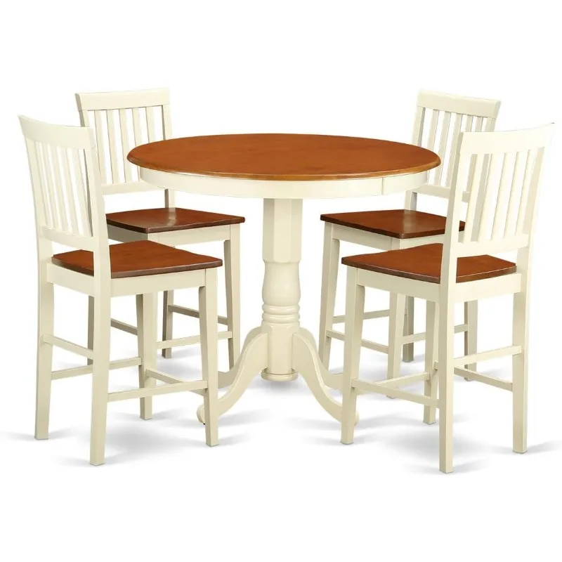 5 Piece Counter Height Dining Set Includes A Round Dining Table with Pedestal and 4 Kitchen Chairs and Providing Comfort Seating