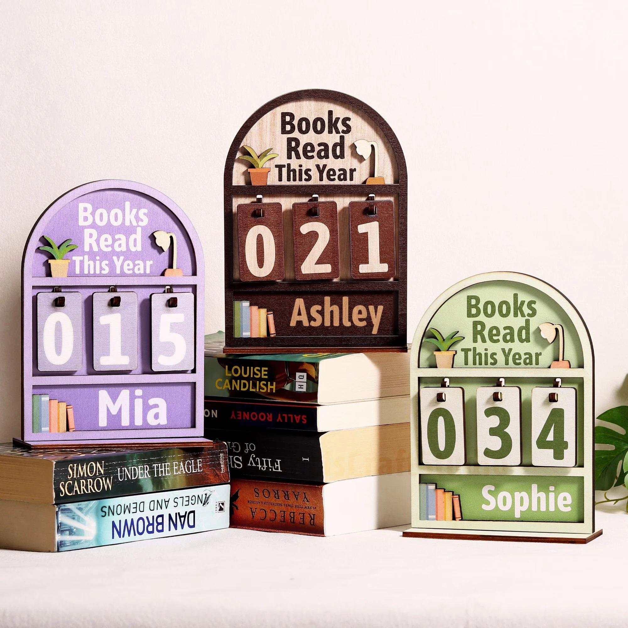 Деревянный трекер для книг с индивидуальным именем, знак для чтения книг, индивидуальные книжные подарки для читателей, трекер для чтения Challenge, Sookshelf Dec