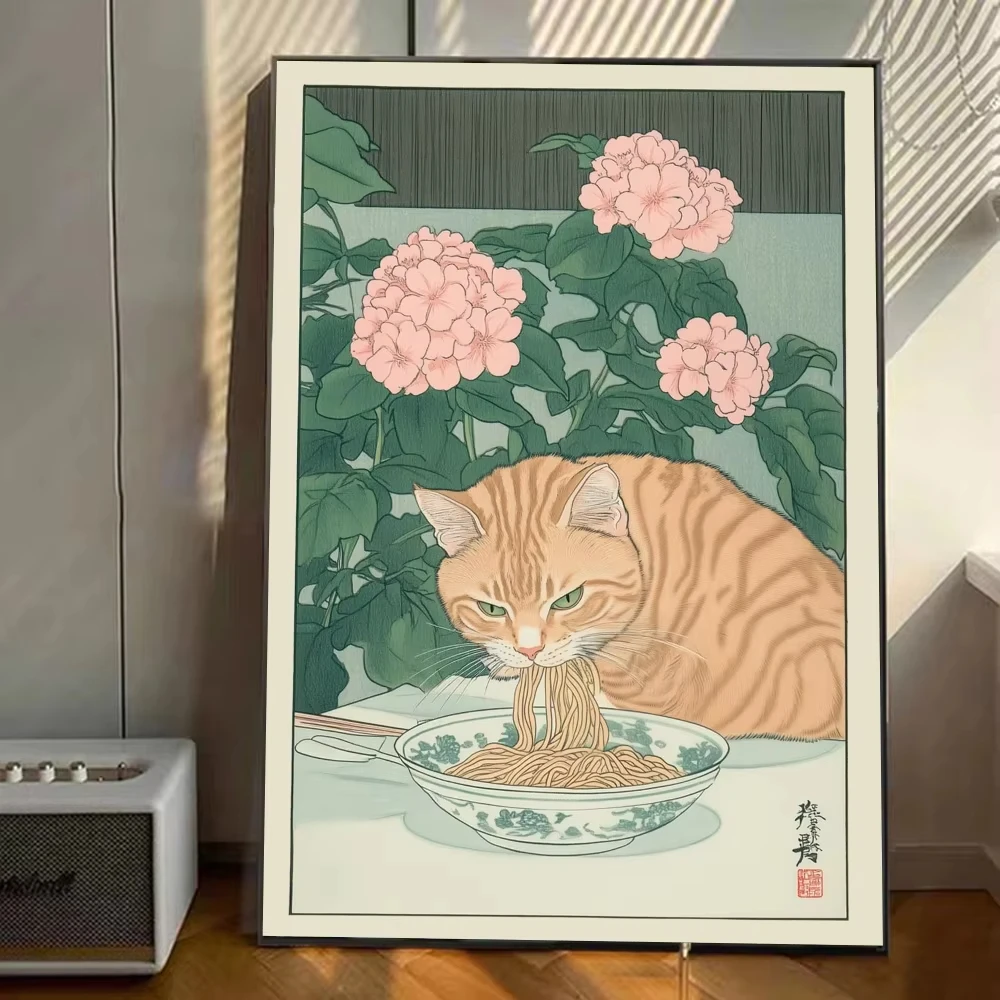 Chinese Tabby Cat In Bathtub Poster Stickers Art Wall Murals  Game Room  Gifts Kawaii HD Painting Cat Cars view 4
