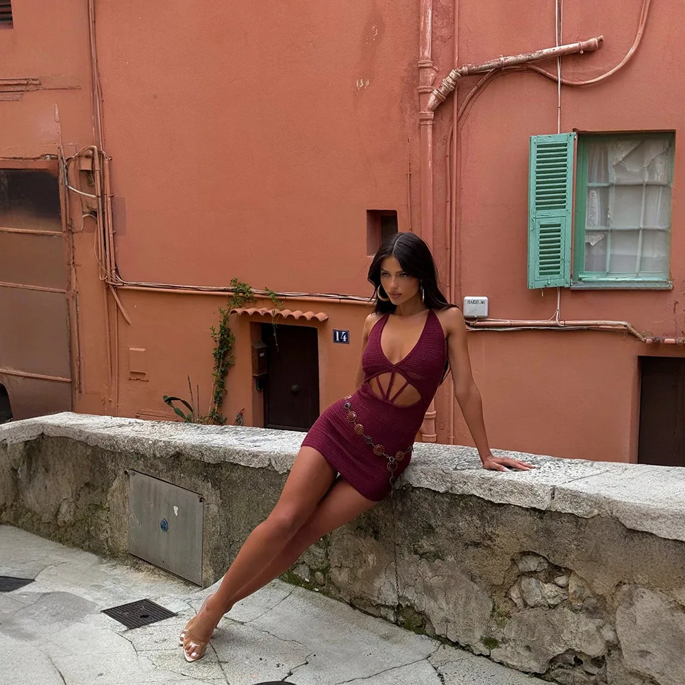 

Sexy Hollow out Knitted Bikini Skirt Beach Coast Summer High Waist ort Dr Svel Hanging Ne Gown Women's Faion
