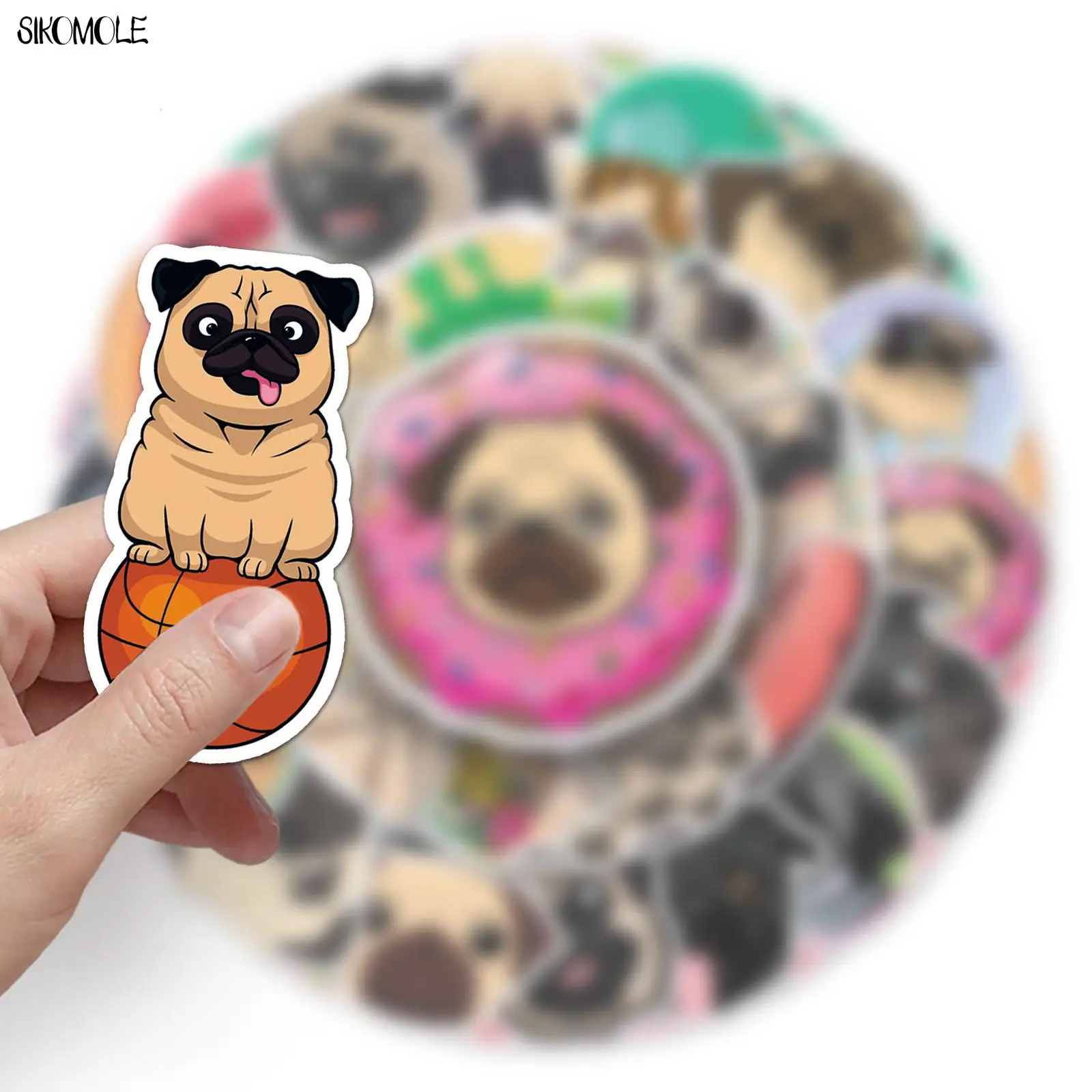 10/30/50pcs Cute Pug Dog Stickers Animals DIY Car Laptop Suitcase Skateboard Guitar Phone Cartoon Graffiti Sticker Kid Gift Toys