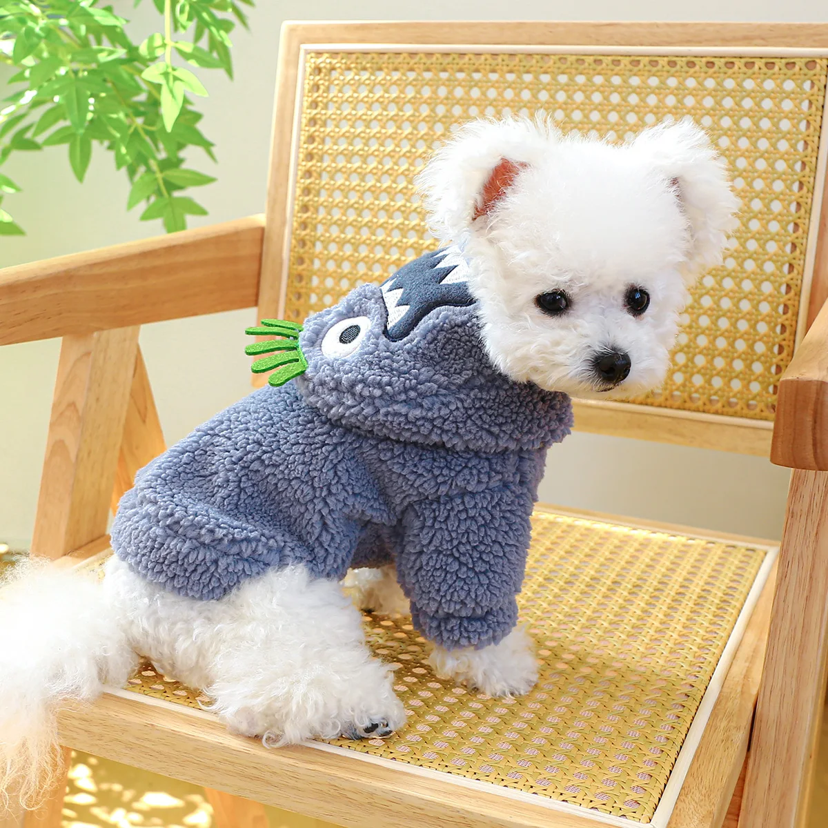 1PC Pet Apparel Dog Autumn and Winter Warmth Thickened Blue Funny Hooded Coat With Drawstring Buckle For Small Medium Dogs