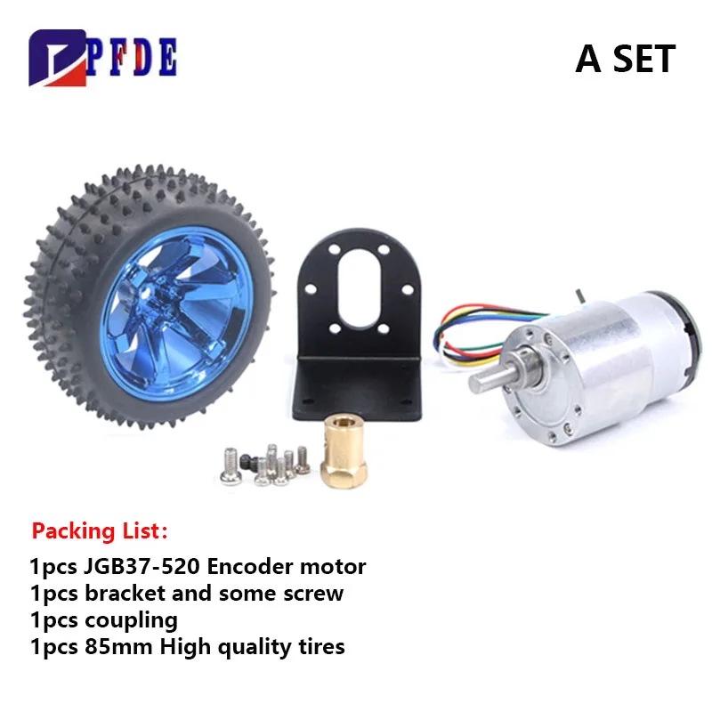 JGB37-520 hall codificador dc motor + 85mm pneu grande com suporte para medição de velocidade inteligente pequeno carro conjunto dc6v 12v 6 1590rpm