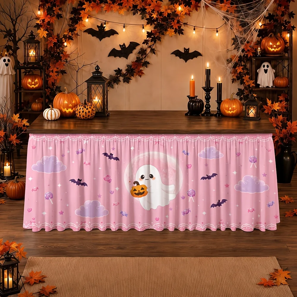 Send a tablecloth and table skirt 1 piece. Halloween ghost pumpkin mist bat candy powder color.zyc