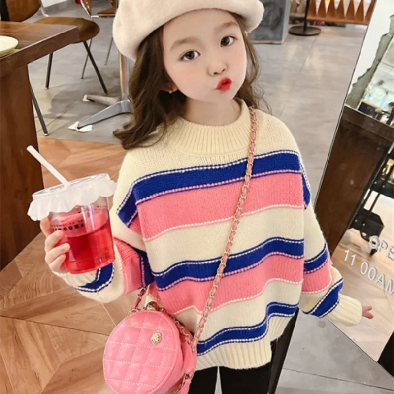 Girls Sweater Wool Coat Kids Tops Knitting 2024 Scoop Thicken Warm Winter Autumn Pullover Christmas Gift Cotton Children's Cloth