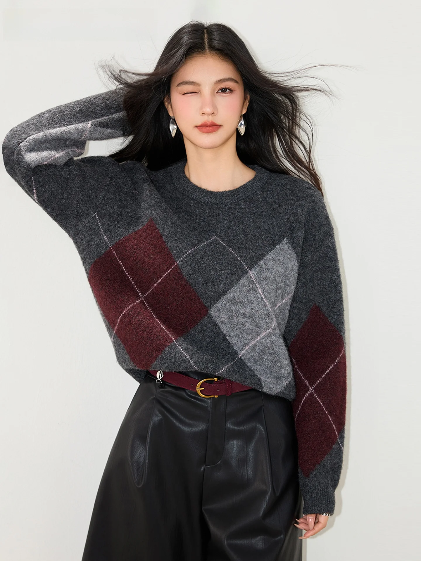 

La Chapelle Vintage Lazy Sle round Ne Color Blo Knitwear Women's School Sle Overhead Sweater Autumn New Arrival