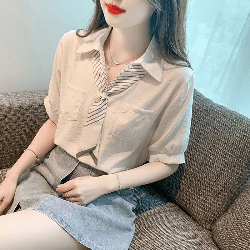 

Summer Design Polo Collar Short Sleeve Shirt Women Slim Top