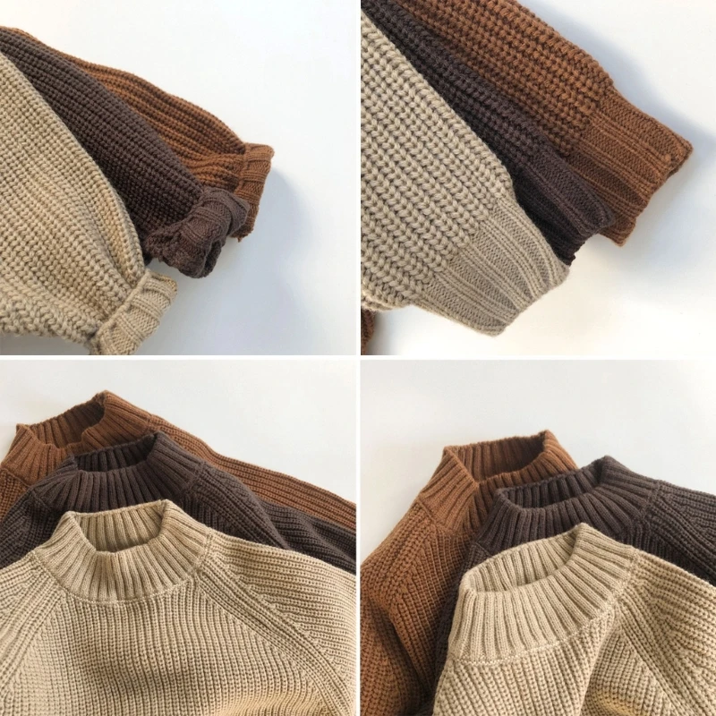 Korean Style Autumn Winter Children Knitting Sweater Solid Color Thicken Oversize Boy Girl Kids Half Turtleneck Sweater Pullover