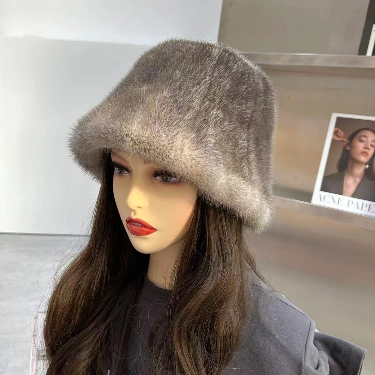 Women Cap Luxury Mink Hair Fisherman Hats Outdoor Warm Keeping Fashion Leather Straw Hat Korean Version Adjustable Casual Hat