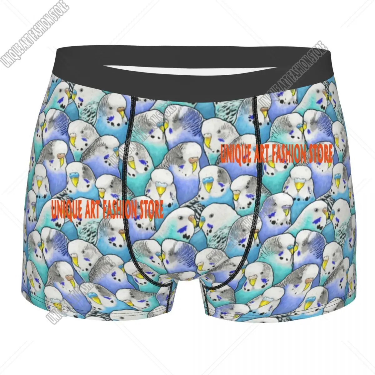 Custom Fashion Blue Budgies Parakeet Pattern Boxers Shorts Panties Male Underpants Stretch Briefs Underwear