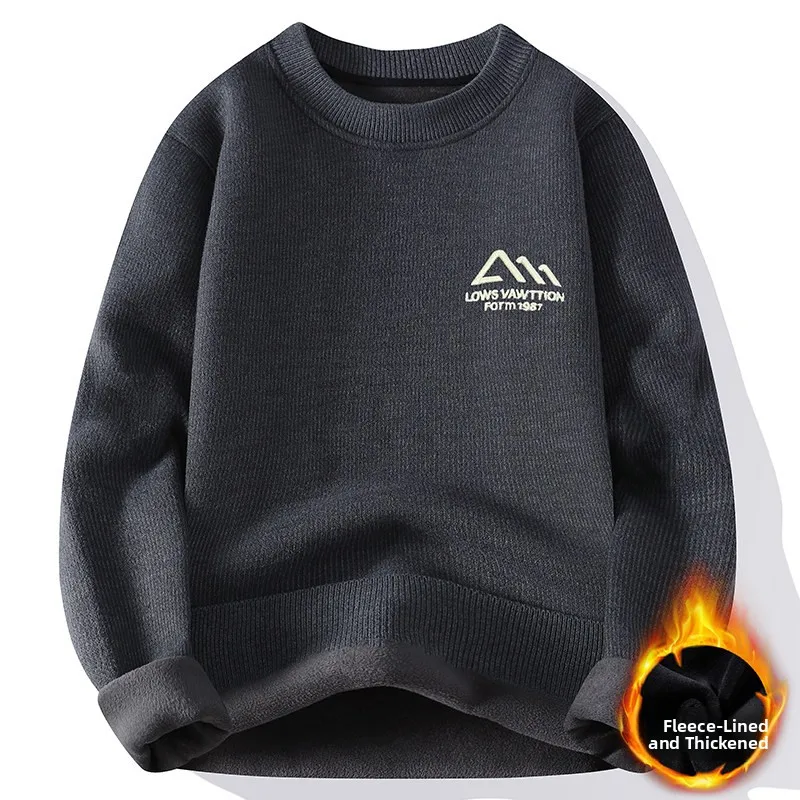 

Men's Knitted Fce Lined Sweater Casual round Ne Long Sve Warm Polyester Fiber Large Size 2025 New Arrival