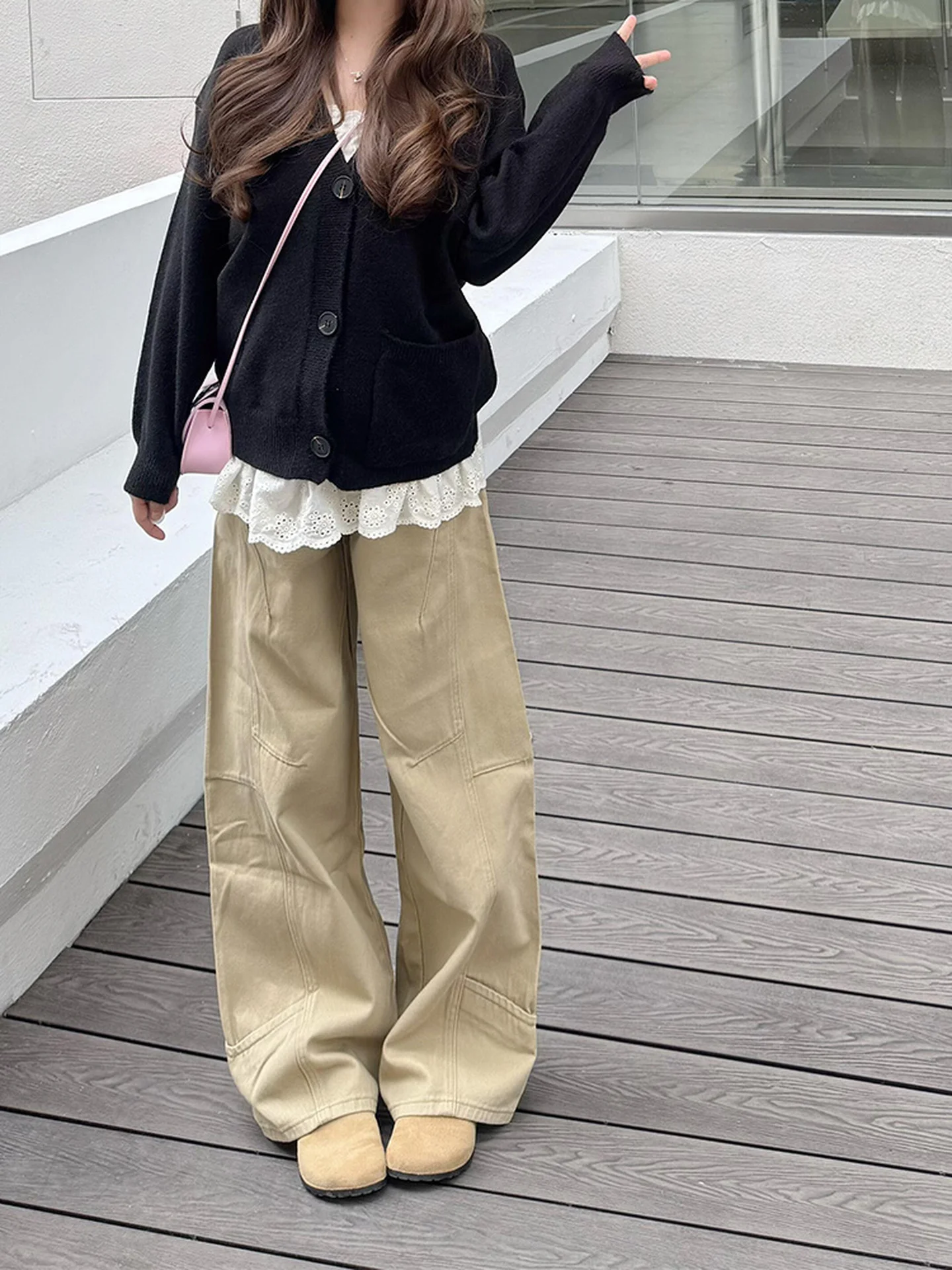 Hohe Taille Breite Bein Casual Denim Jeans frauen Khaki Farbe Gerade Geschnitten Hosen Herbst Winter Neue Sle Retro Taille Jeans