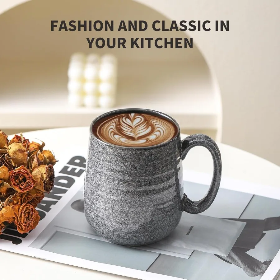 مجموعة من 6 أكواب قهوة سيراميك كبيرة سعة 12 أونصة مع مقابض واسعة لحليب الشاي والقهوة والكاكاو الساخن مثالية لمكتب روتين الصباح U #6