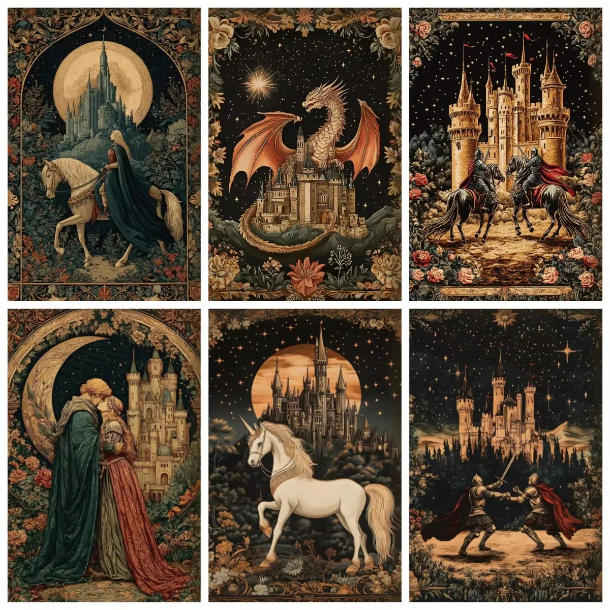 500/1000/1200/2000PCS Jigsaw Puzzle Medieval Fantasy Knight Dragon Castle Adventure Mythical Creature Magic Landscape Decor Gift