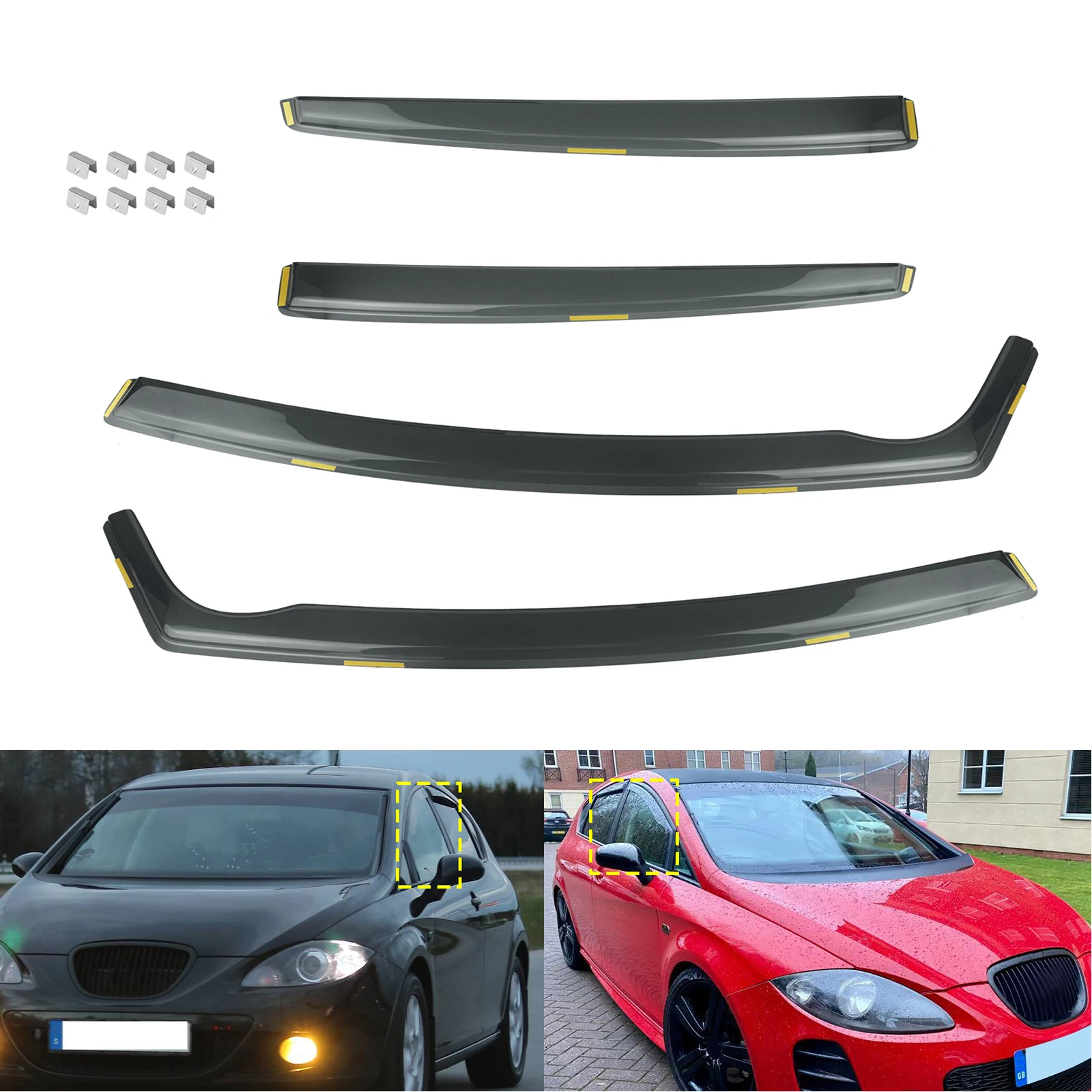 

4pcs Tint Side Window Wind Rain Sun Guard Deflectors Protector Sheet Tea Translucent For Seat Leon 1P1 Hatchback 2006-2012